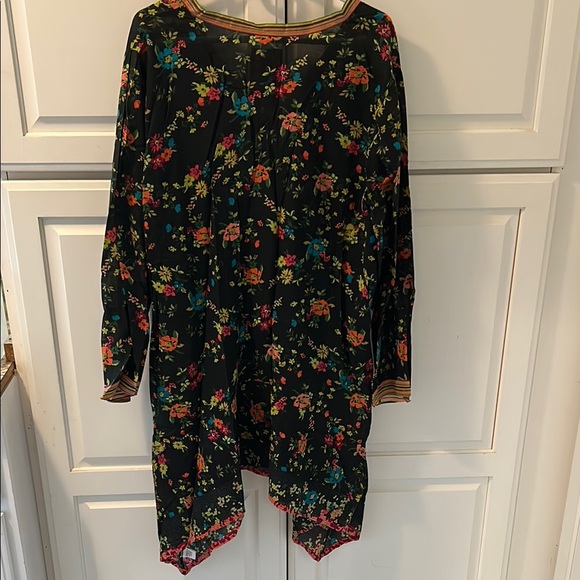 Johnny Was Floral on Black Midi Asymmetrical Cotton Dress Sz 1X - Picture 3 of 5